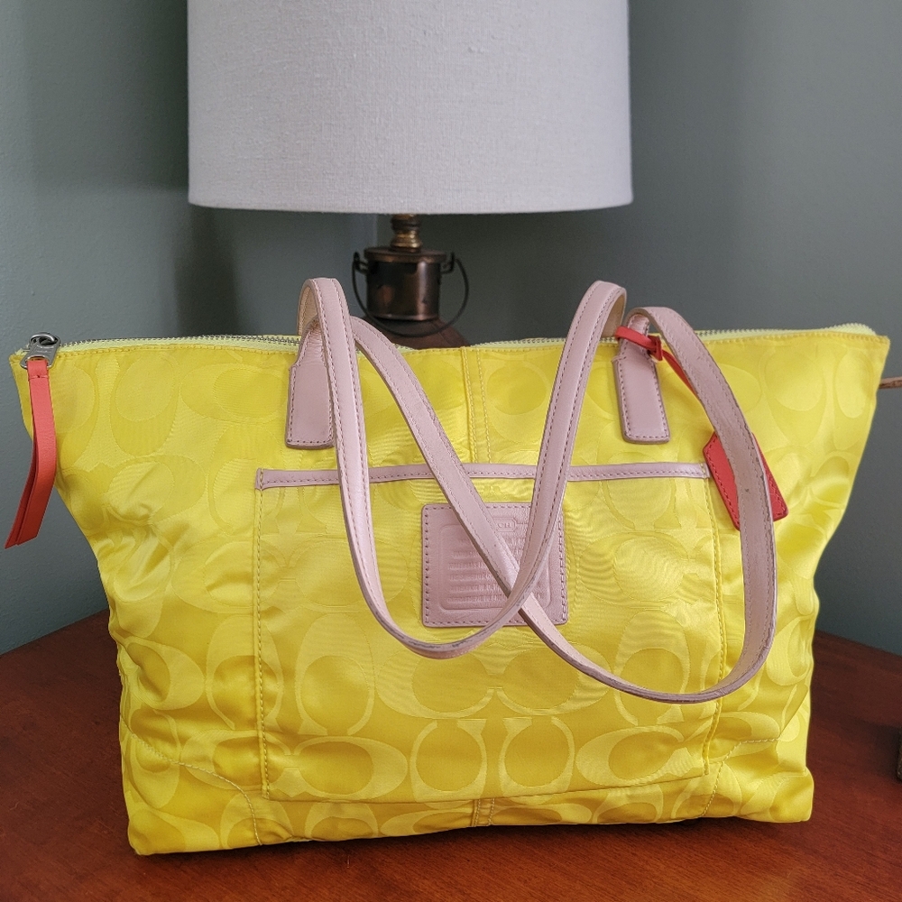 Coach 24862 East West Signature Nylon Tote Yellow Pink Bag Y2K - Picture 16 of 16